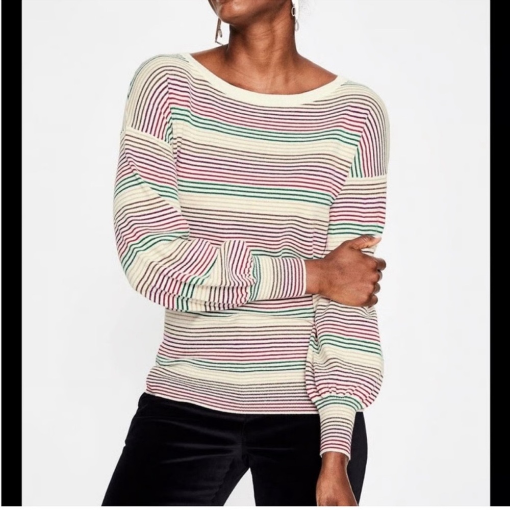 Boden Muriel Volume Sleeve Sweater in Soft Multi Stripe